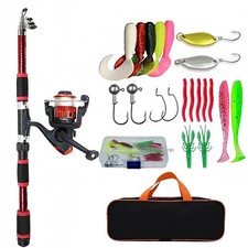 Telescopic Fishing Rod Set Full Kit Spinning Reel Baits Hooks Travel Pole Gear