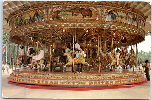 Postcard antique carousel - -,