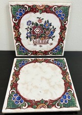 Vintage Velleroy & Boch 6” x 6”  Hand-painted Porcelain Wall Tile/Trivets 1940’s