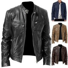 UK Men Vintage Cafe Racer Brown Black Leather Casual Slim Fit Real Biker Jacket