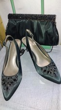 JACQUES VERT FOREST GREEN JEWEL ENCRUSTED SHOES & MATCHING BAG SIZE UK 7 EUR 40