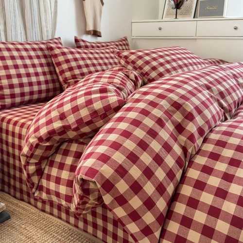 Red gingham duvet cover set - duvet,