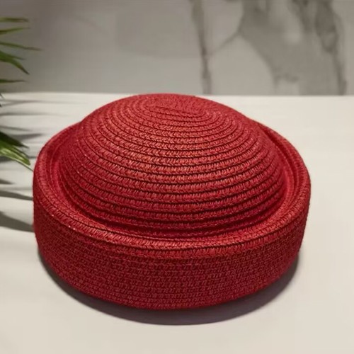 Straw pillbox hat summer beret - straw,