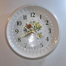Vintage Ceramic Wall Hanging Plate Clock Langford D 25.5cm Floral Working
