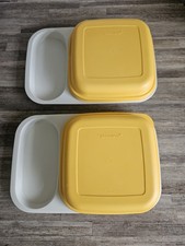 Vintage Tupperware Box Picnic, Food Lunch Trays. Yellow & White x 2