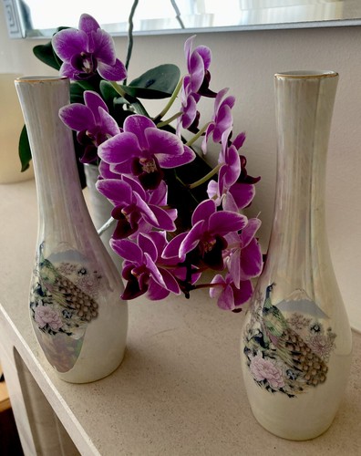 Pair iridescent vases - pair, of