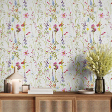 Elsie Floral World of Wallpaper Flowers Multicoloured White AF0038