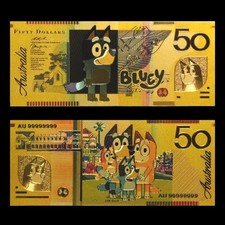 Bluey Australia 50 Dollars Gold Foil Australian Novelty Gift Banknote New