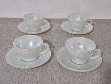 Set Aurora Anchor Hocking Fire King Pearl Iridescent Moon Glow Tea Coffee Cups