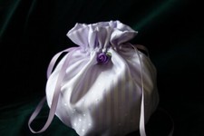 3) Bridesmaids Dolly Pouch Bags,Lilac/White Stripe , Drawstring vgc