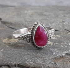 925 Silver Cut RUBY Solitaire Ring Sz K 1/2,N,P,R,U R615~Silverwave*uk Jewellery