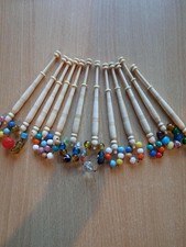 Collection of 12 Vintage Lace Making Bobbins BONE Unusual turned end spangle #25
