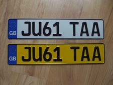 WHITE YELLOW PAIR BRITISH PLAIN PRESSED NUMBER PLATE METAL EMBOSSED GERMAN STYLE