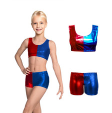 Girls Harley Quinn Leggings Trousers Crop Top Short Costume Halloween Outfit Set