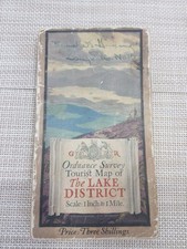 Ordnance Survey Tourist Map. Lake District. 1 Inch to 1 Mile. Cloth Backed. 1932