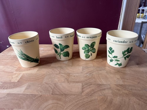 Hand painted herb pots - hand,