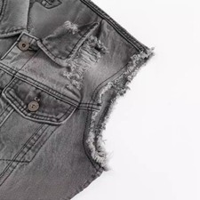 Biker Retro Mens Grey Denim Waistcoat Gilet Ripped Sleeveless Jeans Jacket Vest