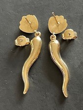 9ct Gold Large Cornicello Horn Of Life Plenty Drop Earrings 1.9g 4cm Hallmarked