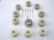 SEWING MACHINE BOBBIN CASE & 10 BOBBINS & 5 NEEDLES FITS TOYOTA/BROTHER/JANOME