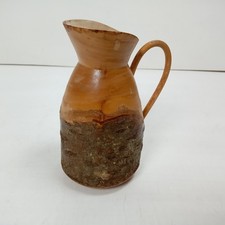 Rustic Hand-Carved Wooden Jug/ Vase with Natural Bark and Glass Liner