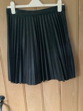 Zara Black Faux Leather Pleated A Line Knee Length Skirt Size M BNWOT