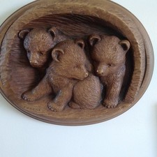 Karl Rothammer Three Wooden Bear Plaque 