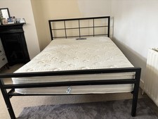 Iron Double Metal Bed Frame with Headboard and Slatted Support White