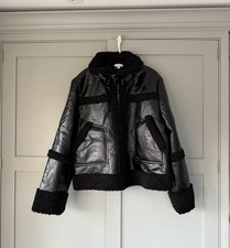 Topshop Faux Leather Aviator Jacket With Borg Seam And Lining. Size 12, RRP £80