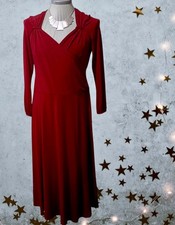 Joanna Hope Wine Midi Long Sleeve Dress With Rushed Neckline Size 14. BNWT