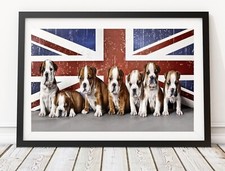 Bulldog puppies union jack english  poster NOT FRAMED wall art small to XXL