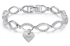 Swarovski Bracelet Mum Crystals Linked Silver Charm Gift For Her Jewellery UK