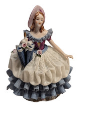 RARE Antique blue Karl Klette German Dresden Doll Figurine with Umbrella 6 in