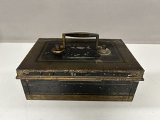 Antique Hobbs & Co Metal Cash Box Safety Deposit Money Deeds Coins Strong
