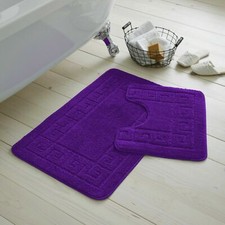 GREEK BATH MAT PEDESTAL SET NON SLIP SOFT TOILET ABSORBENT BATHROOM RUGS 2 PIECE