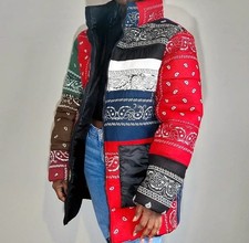 Pop of Colour Puffer Coat, One Size, Bandana Jacket, Multicolour, Handmade