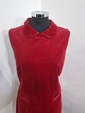 Laura Ashley red cord dress siz 14 peter pan collar cotton rich stretch pinafore