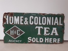ENAMEL SIGN H&C THE HOME & COLONIAL TEA AGENCY SOLD HERE DOUBLE SIDED GENUINE