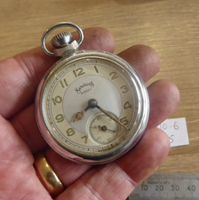 VINTAGE SERVICES ARMY GENTS POCKET WATCH , CHROME FINISH. WORKING