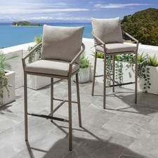 Set of 2 Modern Aluminium Outdoor Garden Bar Stools Chairs Cream