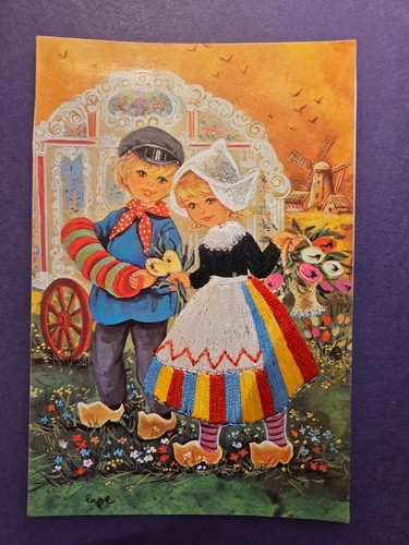 Embroidered postcard dutch - postcard,