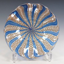 Salviati Murano Zanfirico & Copper Aventurine Blue Glass Plate