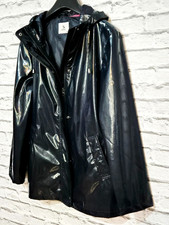 Tu Woman Navy Blue Shiny PU Rain Jacket With Hood, size 8