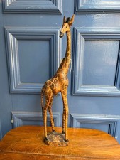 African Carved Solid Wooden Giraffe Mid Century