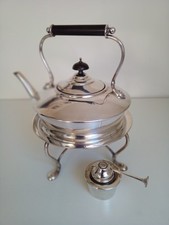 Antique silver plated teapot/spirit kettle with stand and heater. GB Birmingham 