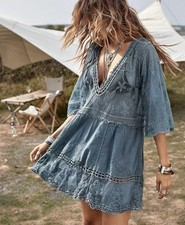 Sage Green Mesh embroidered Dress Tunic Cover Up. One Size 8-16 Boho Festival