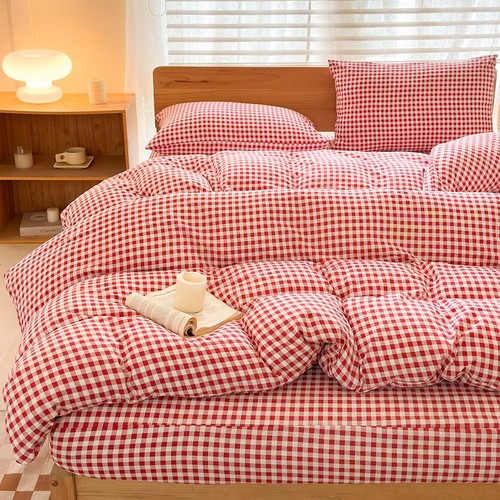 Red gingham duvet cover set - cover,