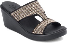 Skechers Rumble On Bling Gal Wedge Sandals, Womens Size UK 8, Black/Gold