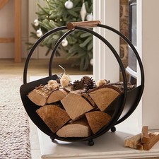 Log Holder Cradle Basket Black
