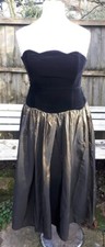 Vintage 80s velvet scalloped bustier ball gown with gold net skirt UK 14