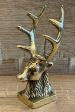 VINTAGE BRASS SCOTTISH STAGS HEAD RING HOLDER
